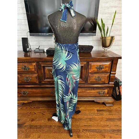 SHEIN SXY Tropical Print Cut-out Drawstring Knot Bodycon Dress Womens Size L - Picture 4 of 7